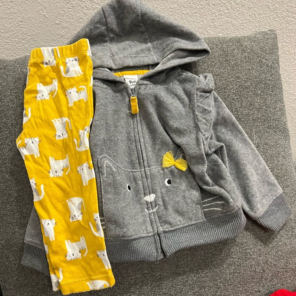 Carters size 9 months 2 sweaters 3 pairs of pants total